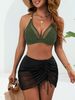 Women's Clothing New Swimsuit Suit Solid Color Mesh Splicing Drawstring Skirt Backless Sexy Bikini Split Swimsuit_ecoleips.com