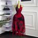 Women's Clothing Summer New Sweet And Fresh Printed Mesh Halter Neck High End Temperament Lace Up Dress Long Skirt_ecoleips.com