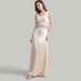 Elegant Satin A-Line Maxi Skirt For Women, High Waist Flowy Straight Long Skirt With Slit, Polyester Blend Skirt For Fall And Formal Occasions_ecoleips.com