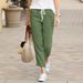 Women's Clothing Spring And Autumn New Solid Color Loose Casual Drawstring Elastic Waist Cotton And Linen Trousers_ecoleips.com
