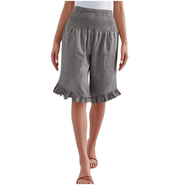 2025 Independent Store Women's New European And American Style High-Waisted Pleated Irregular Hem Cotton-Linen_ecoleips.com