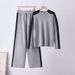 Women's Fashion Two Piece Set High Waisted Color Blocked Wide Leg Trousers And Knit Sweater Loose Slimming High Street Style_ecoleips.com