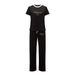 Men's Summer Letter Print Short Sleeve T-Shirt & Drawstring Pants Set - Lightweight Polyester Casual Outfit For Streetwear & Travel (Black, White)_ecoleips.com