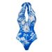 Women's Clothing Blue Coconut Tree Island Print One Piece Swimsuit Set For Women Quick-Dry Polyester, Modest Coverage Beach & Pool Ready_ecoleips.com