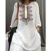 Medium-To-Long Length, Loose-Fitting Cotton-Linen Short-Sleeved Casual, Artistic Top; A Summer-Style Retro T-Shirt With_ecoleips.com