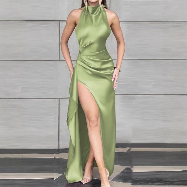 Women's Clothing Pure Desire Style Sexy Slit Backless Halter Neck Slim Light Mature Style High End Dress_ecoleips.com