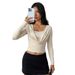 Voya Women's Temperament, Inner Top, Knitted Shirt, Swinging Collar, Short Style, Spring And Summer Slim Fit, Inner Top, Outer Wear, Long Sleeved_ecoleips.com