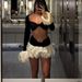 Women's Sexy Color Block Tulle Skirt And Cropped Top Set With Bell Sleeves Cross-Border Style Hot Two-Piece Outfit_ecoleips.com