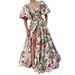 Women's Clothing V Neck Chiffon Print High Waist Slim Big Swing Skirt Celebrity Short Sleeve Dress_ecoleips.com