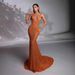 Women's Clothing New Suspender U Neck High Waist Beaded Orange Sexy Sequin Fishtail Party Dress_ecoleips.com