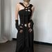 W060ST Hot Girl 2025 Summer New Sleeveless Pullover Sexy Strap Short Split Long Women's Set_ecoleips.com