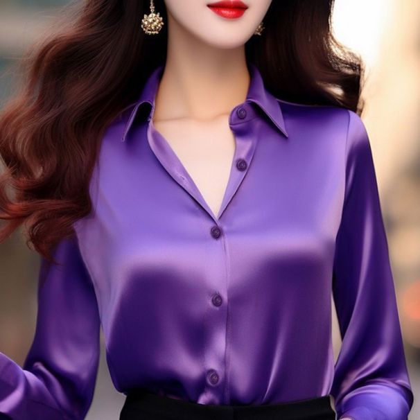 European American Design, Niche Professional Style, High-end Luxury, Vintage Unique And Exquisite Purple Shirt Top For_ecoleips.com