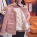 Elegant Pink Velvet-Lined Tweed Coat For Women - Winter Luxury Boucle Blazer With Thickened Inner Layer, Loose Fit, Long Sleeve_ecoleips.com
