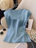 Women's Clothing Solid Color Satin Short Sleeve T-Shirt V Neck Top Thin And Stylish Slim Fit Summer_ecoleips.com