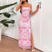 AD182 Spring/Summer Watercolor Print Strapless Cross-Border Elegant Slit Fresh Sweet Mesh Sleeveless Dress_ecoleips.com