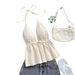 Women's Summer Casual V-Neck Backless Textured Fabric White Tank Top, Suitable For Parties, Festivals, And Dates_ecoleips.com