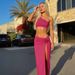 New Summer Women Sexy Backless Asymmetrical Shoulder Top Bodycon Split Midi Skirt Two Piece Matching Dress Set Outfit_ecoleips.com
