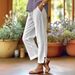 Women's Cotton Linen Straight Leg Pants Loose Fit Solid Color Elastic Waist Casual Pants With Pockets_ecoleips.com