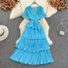 Vintage-Inspired Women's High Waist Tiered Maxi Dress V-Neck Elegant Beach Casual Wear Flowy Skirt Multiple Colors One Size Fits Most_ecoleips.com