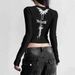 Women's Slim Fit Long Sleeve T-Shirt With Retro Back Print - Stretchy Polyester Casual Top For Streetwear & Daily Wear_ecoleips.com