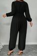Curvy Women Solid Surplice Neck Jumpsuit, Long Sleeve Elastic Ankle Cuffs Waist Belt Elegant Autumn Casual Romper_ecoleips.com