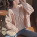 Women's Clothing Women's Pink Short Sleeve Sweater Soft Cozy Cable Knit Loose Fit Sweet Style Autumn Winter Collection_ecoleips.com