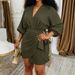 Women's Casual V Neck Wrap Tie Lantern Long Sleeve Solid Color Linen Mini Dress – Summer Resort Gown_ecoleips.com