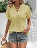 Verve 2025 Summer New Casual Hollow Out Jacquard V-Neck Loose Short Sleeve Shirt For Women_ecoleips.com