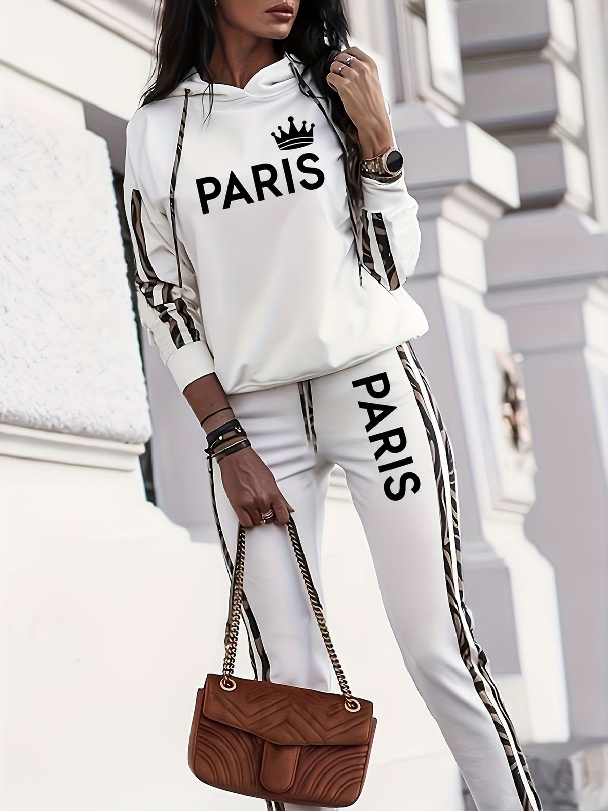 Women's Casual Hooded Two Piece Set European And American Fashion Top And Trousers with Letter Print_ecoleips.com