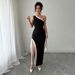 Voya Women's Fashion Socialite Style Sexy Dress Summer New Item Contrasting Slit Long Skirt_ecoleips.com
