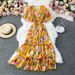 Women's Slimming Waist Super Fairy Temperament V-neck Floral Dress_ecoleips.com