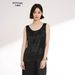 Women's Base Layer Top, Silk Fabric Gold Shimmer, Ruched, Summer Sleeveless, Large Round Neck, Can Be Worn Outerwear,_ecoleips.com