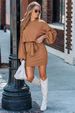 New Fashion Women's Clothing Belt Long-sleeved Knitted Pit Strip Dress Bubble Sleeve Casual Dress_ecoleips.com