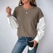 Women's Long Sleeve Striped Fake Two-Piece Sweatshirt – Stylish & Comfortable Fall/Winter Casual Top (Coffee Brown, Sizes S-XL)_ecoleips.com