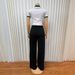 Women's Clothing New Contrast Color Lapel Short Sleeved Belly Baring Top Lace Up Straight Leg Trousers Suit_ecoleips.com
