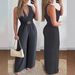 cross-border European And American Women's V-neck, Sleeveless, Diagonal Pocket, Solid Color, Sexy, Loose, Elastic_ecoleips.com
