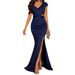 Elegant Navy Blue Crystal-Embellished Evening Gown – Sexy High-Slit Waist-Cutout Dress With V-Neck & Side Thigh Split (Sizes S-XL)_ecoleips.com