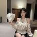Elegant Socialite Style, Heavy-duty Rhinestone Embellished, Sexy Hollow-out Off-shoulder Blouse For Women, Autumn Design_ecoleips.com
