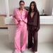 Brown Satin Comfortable Skin-Friendly Printed Long-Sleeve Long-Pants Pajama Set European And American Autumn New_ecoleips.com