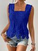 Women's Square Neck Lace Hollow Out Sleeveless Top Breathable Solid Color Summer Shirt Fashion Vest_ecoleips.com