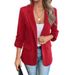 Women's Long Sleeved Blazer Autumn/Winter Fashionable Solid Color Casual Elegant Slim Fit Blazer Top In Brown/Gray Polyester Cotton_ecoleips.com