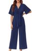 K New Women's Solid Color V-neck Minimalist Design Short Sleeved Jumpsuit_ecoleips.com