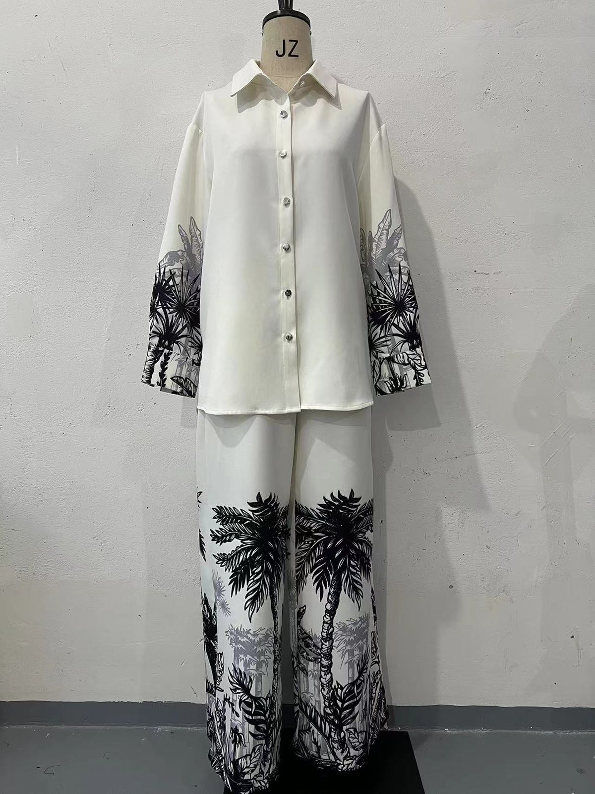 Women's Clothing Positioning Printing Long Sleeved Top Wide Leg Pants Fashionable Two Piece Suit_ecoleips.com