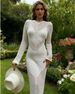 Women's Chic Hollow Out Ribbed Round Neck Long Sleeve Knit Side Slit Bodycon Midi Dress – Fall Elegant Gown 2026_ecoleips.com