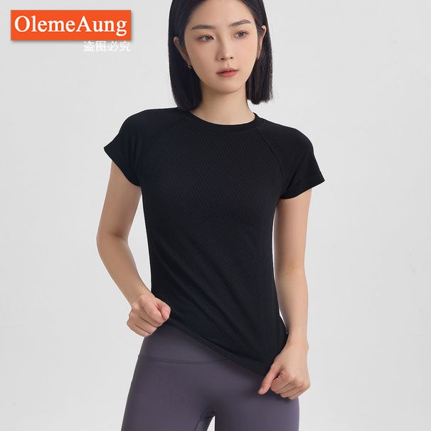Yoga Clothes Women's Short-sleeved Tops Tights Elastic Quick-drying Breathable T-shirt Professional Pilates Fitness Running Training_ecoleips.com
