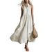 Women Summer French Style Linen Sleeveless Halter Dress Loose Fit A Line Casual Dress For Women Fashion Daily Wear_ecoleips.com