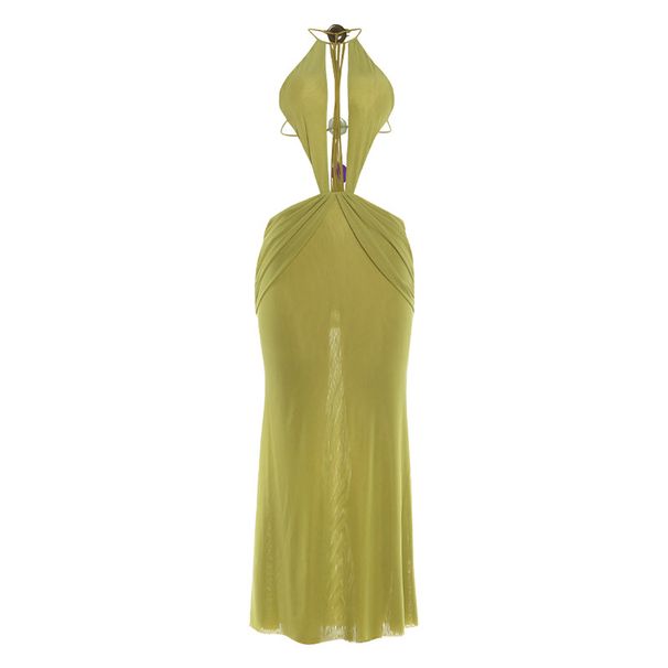 Women's Sexy Backless Halter Neck Dress New Style Spring Fashion Solid Color Mesh Clothing for Girls_ecoleips.com