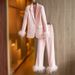 Women's Clothing Pink Feather Splicing Suit Two Piece Suit Temperament Dress Pants Suit_ecoleips.com