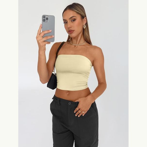 High-End Sexy Strapless Crop Top for Women European American Style Pure Slim Fit Short Vest Design Hot Women's Clothing_ecoleips.com