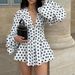 2026 New Spring Women's Clothing European And American Cro-Border Casual Loose Pleated Polka Dot Long Sleeve Short_ecoleips.com